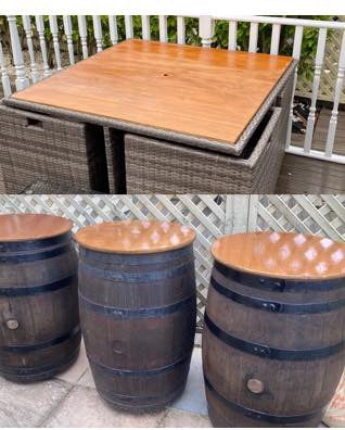 Oak Whiskey Barrels (with table top fitted)