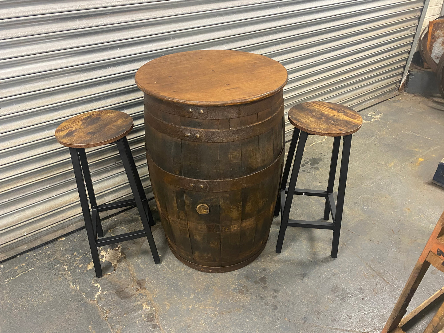 Vintage Bourbon Barrel Table Set